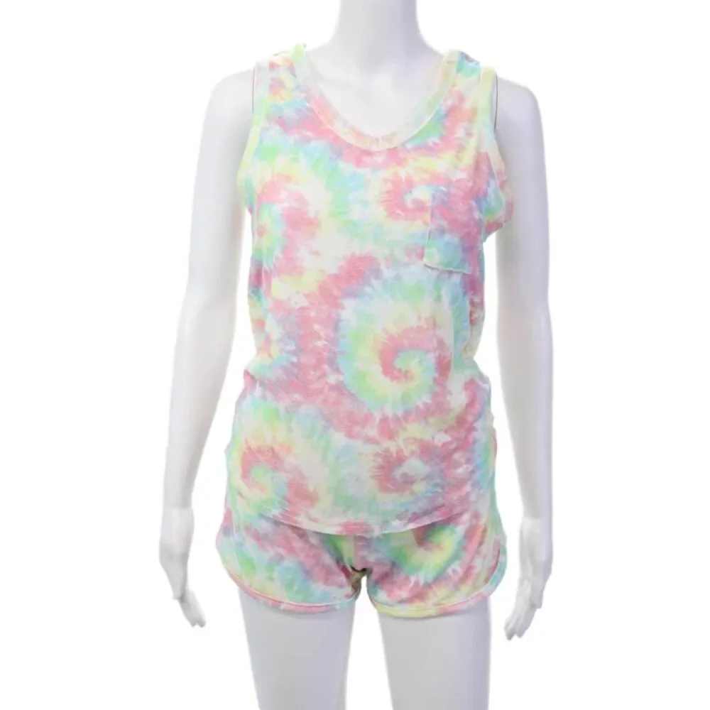 Emerson Road Womens Tie-Dye Sleeveless Scoop Neck Pajama Set Multicolor Size XS